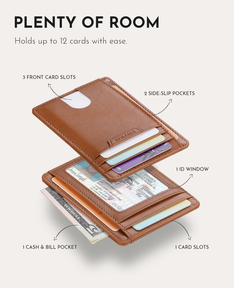 Buffway Slim Wallet for Men Women Minimalist Small Leather Front Pocket Wallets with RFID Blocking and Gifts Box - Bassa Brown - Image 4